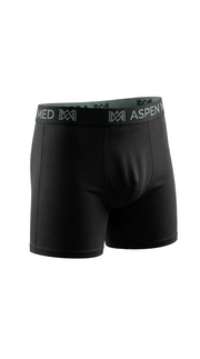 Black boxer briefs with Aspen Merino branded waistband on a white background