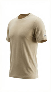Silk Cashmere Merino t-shirt with a small Aspen Merino logo on a white background